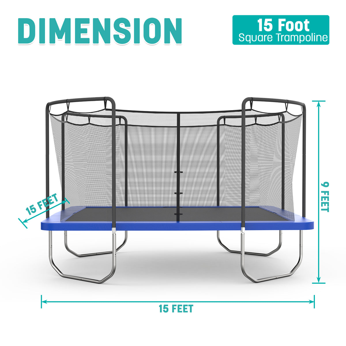 15' Square Trampoline - Blue
