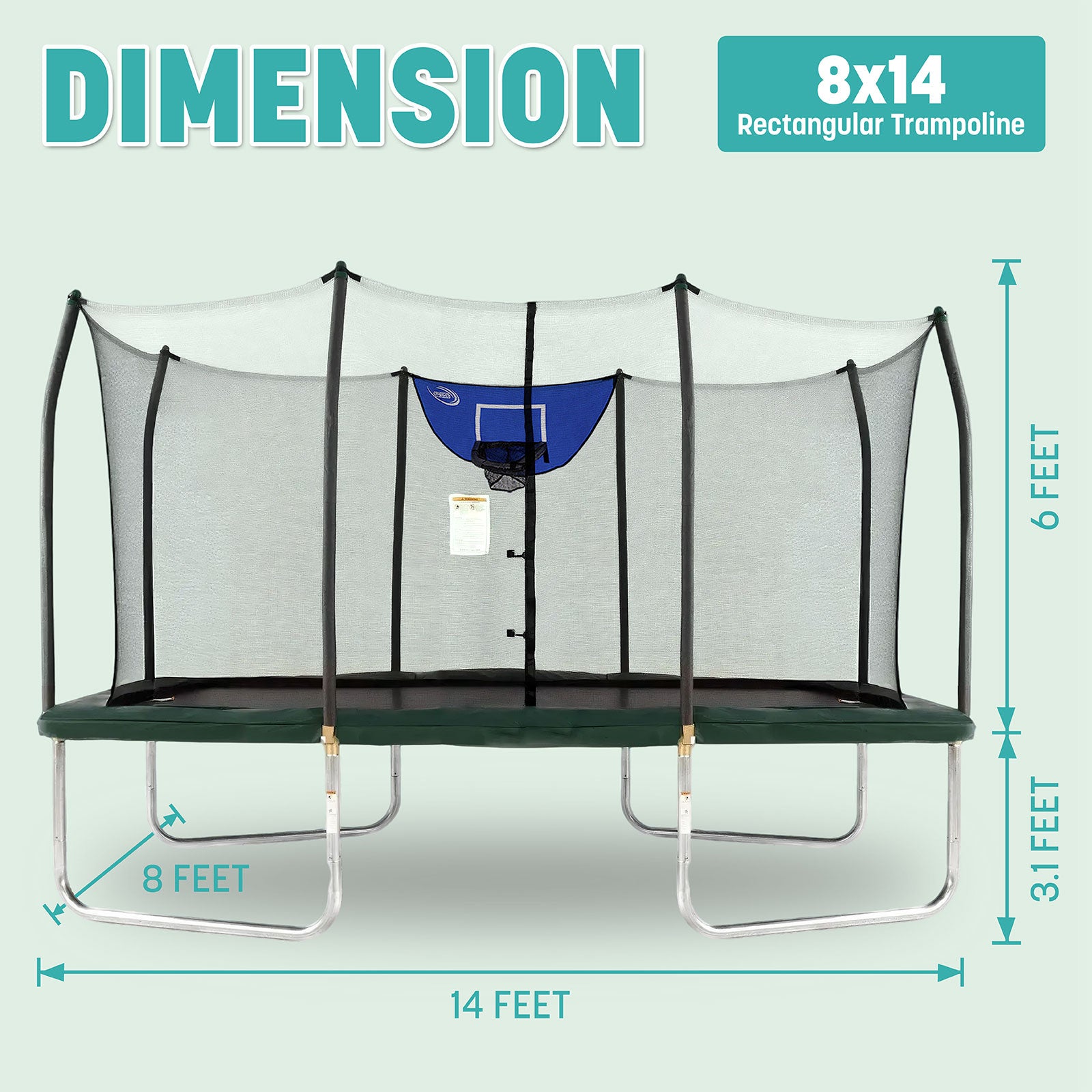 14'x8' Trampoline with Enclosure Net and Triple Toss Game