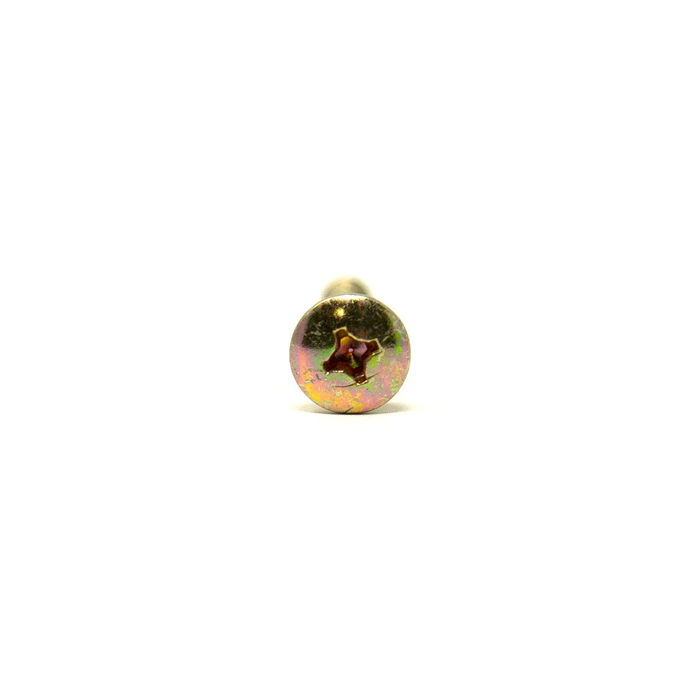 Shiny golden-colored bolt seen from the front.