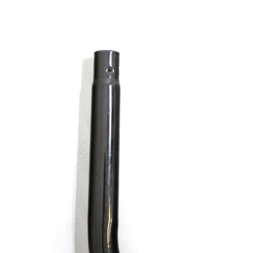 The W-shaped leg brace is made from black powder-coated steel.