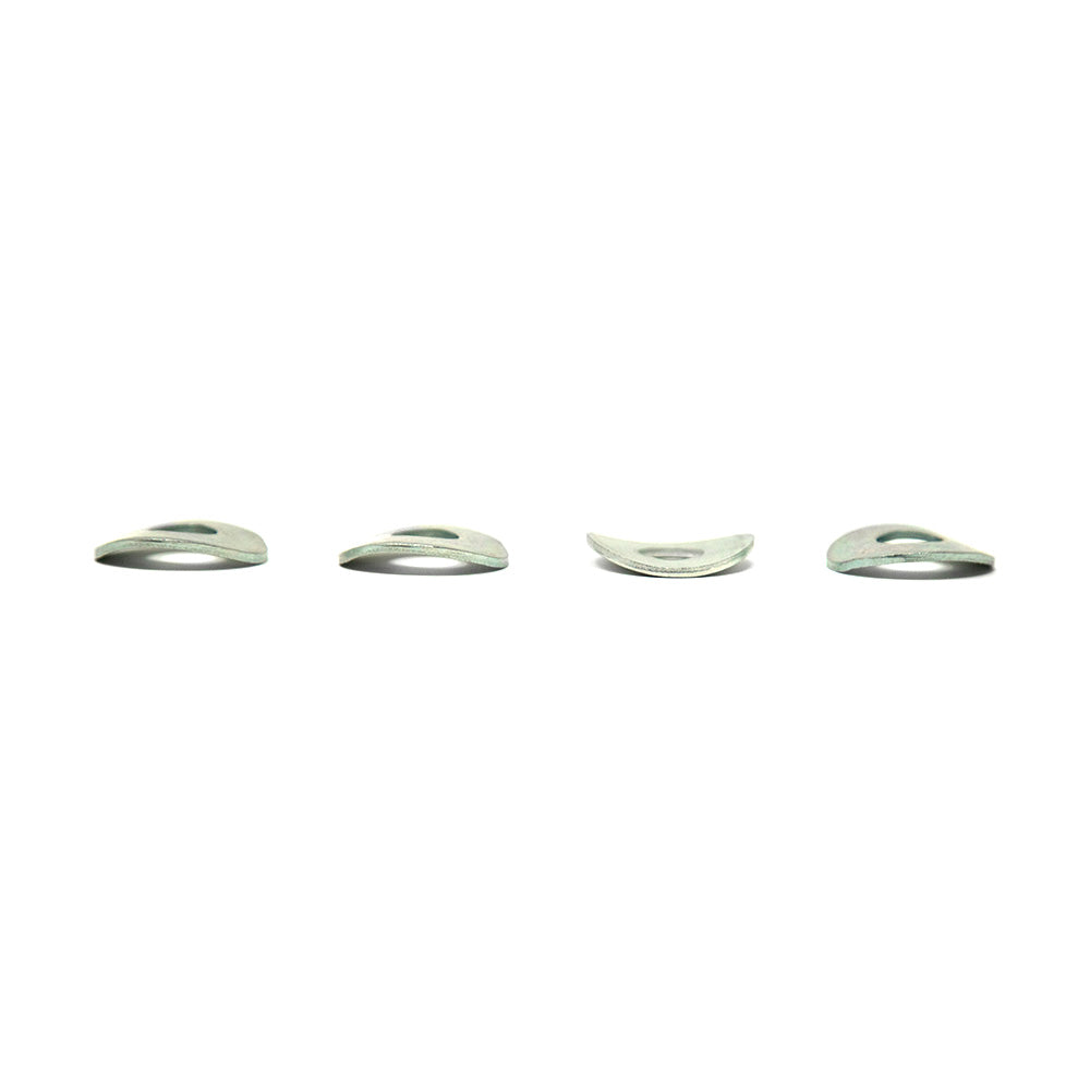 Four arc washers sitting in a row.