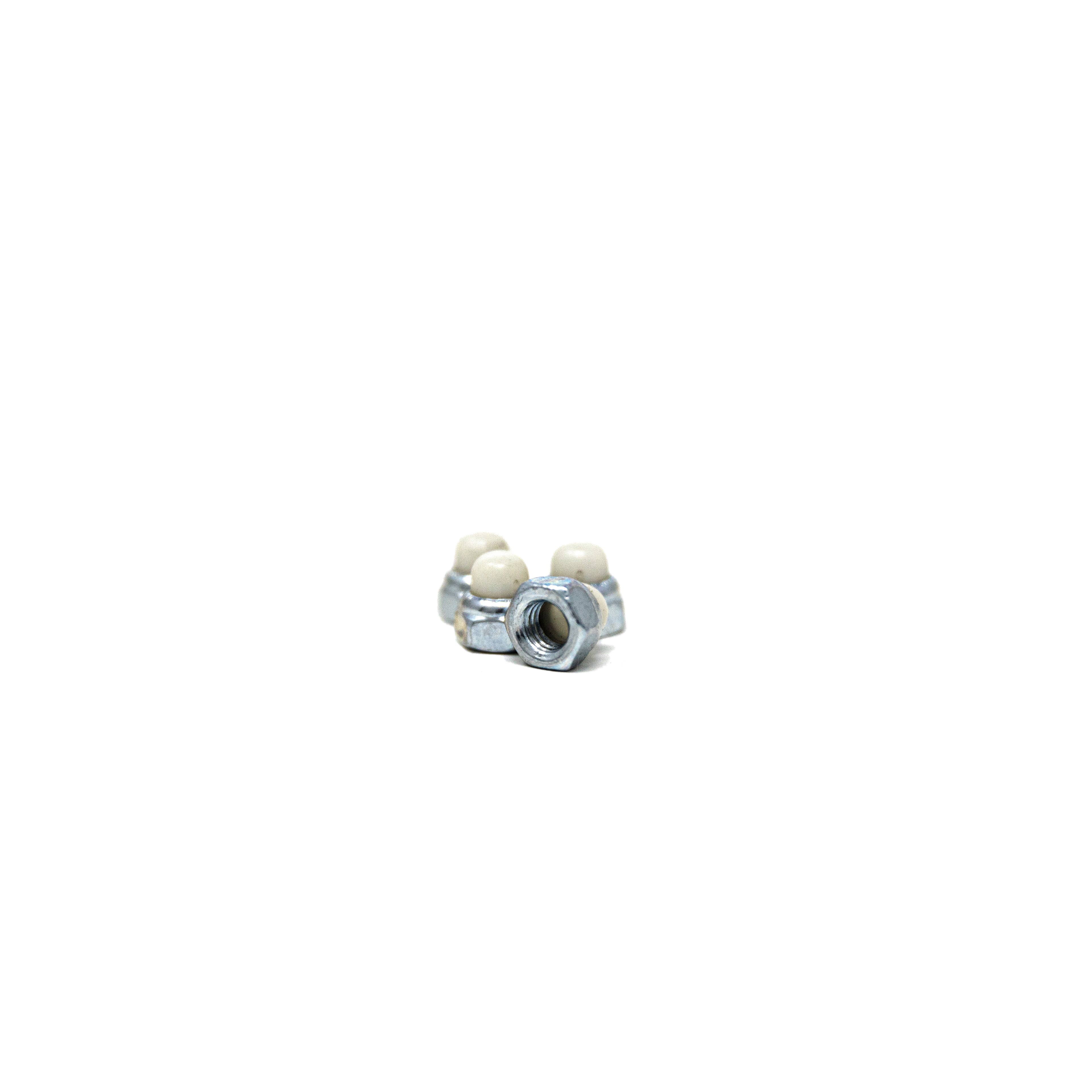 Silver and white M6 nut.