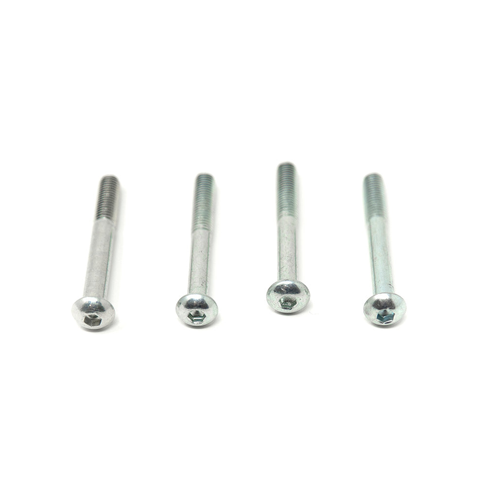 Four M8x65mm button bolts sitting in a row.