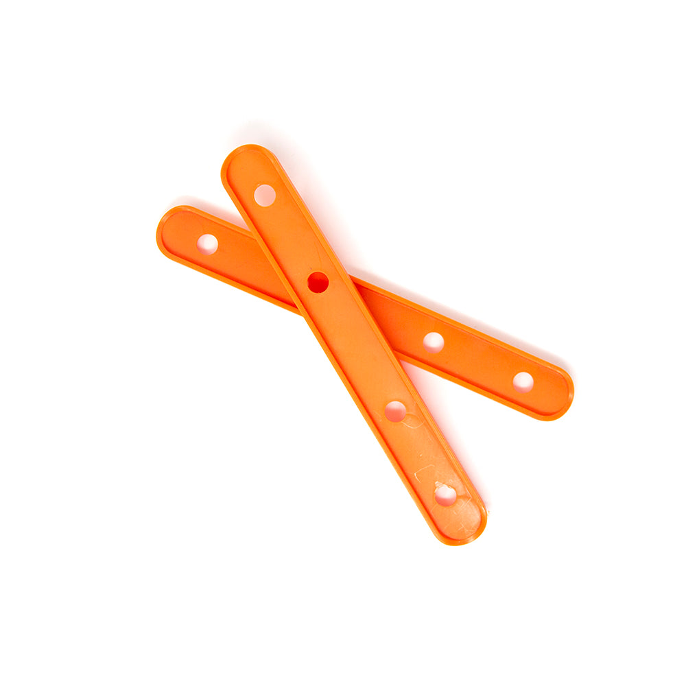 Orange leg spacers are made of plastic.