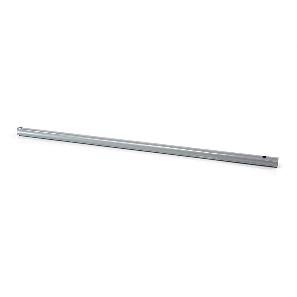 Silver powder-coated straight tube.