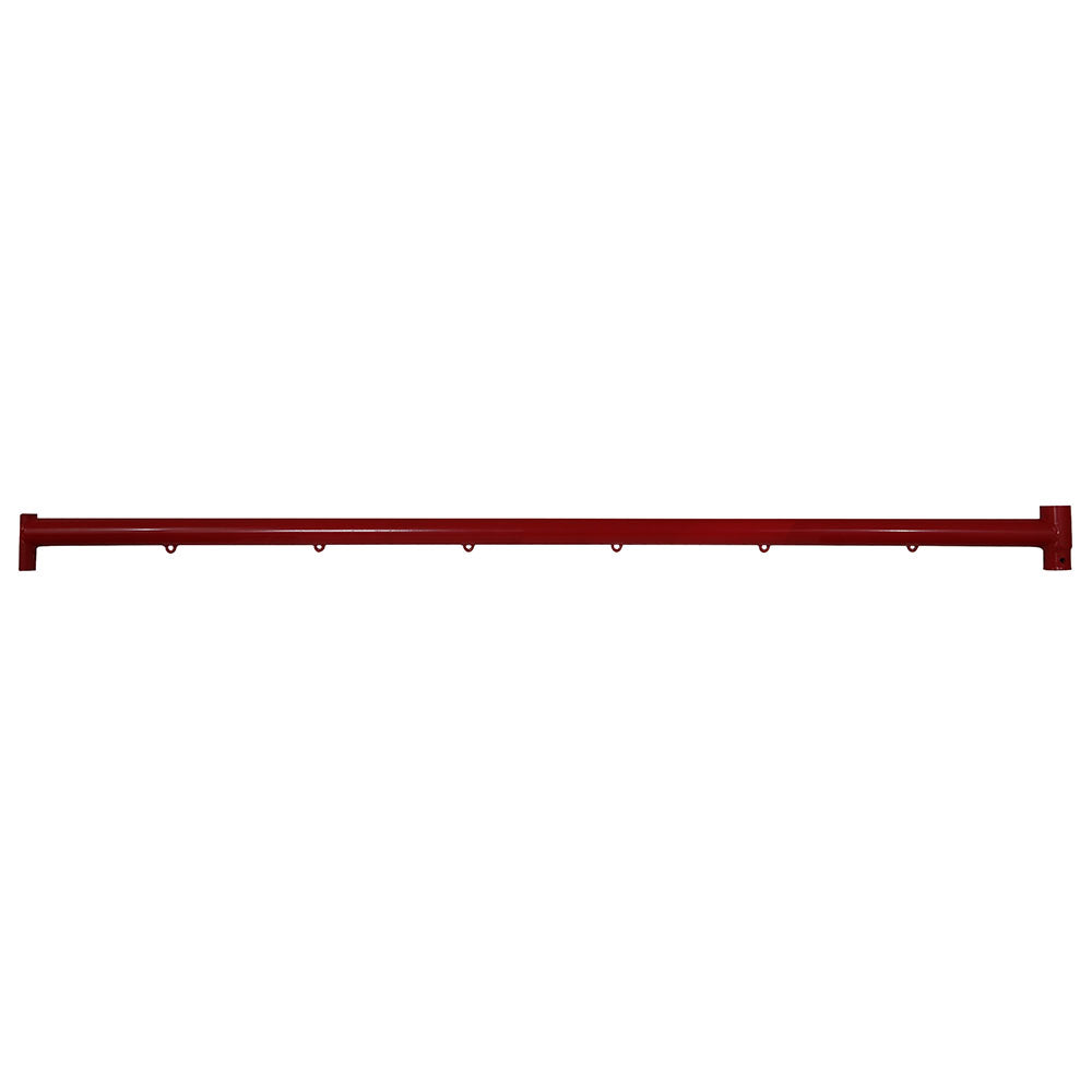 Top tube constructed from red powder-coated steel.