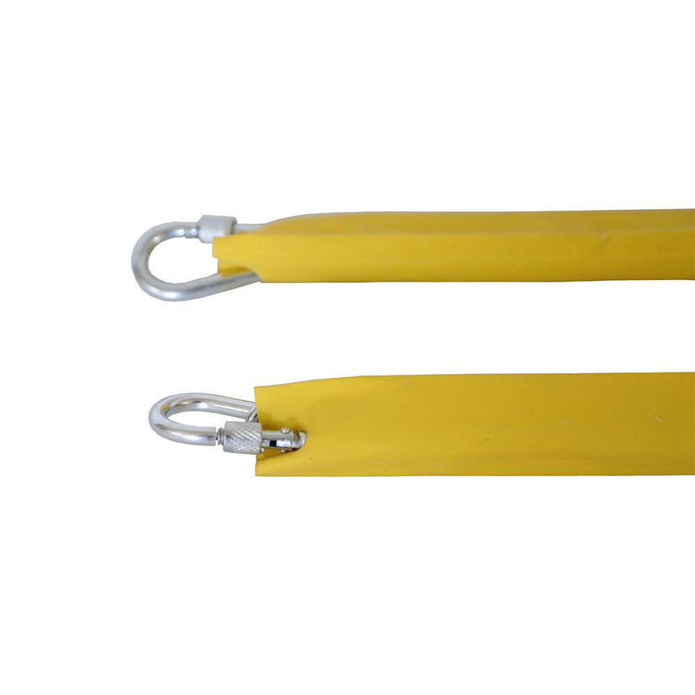 Long yellow chain has two silver hooks at each end.