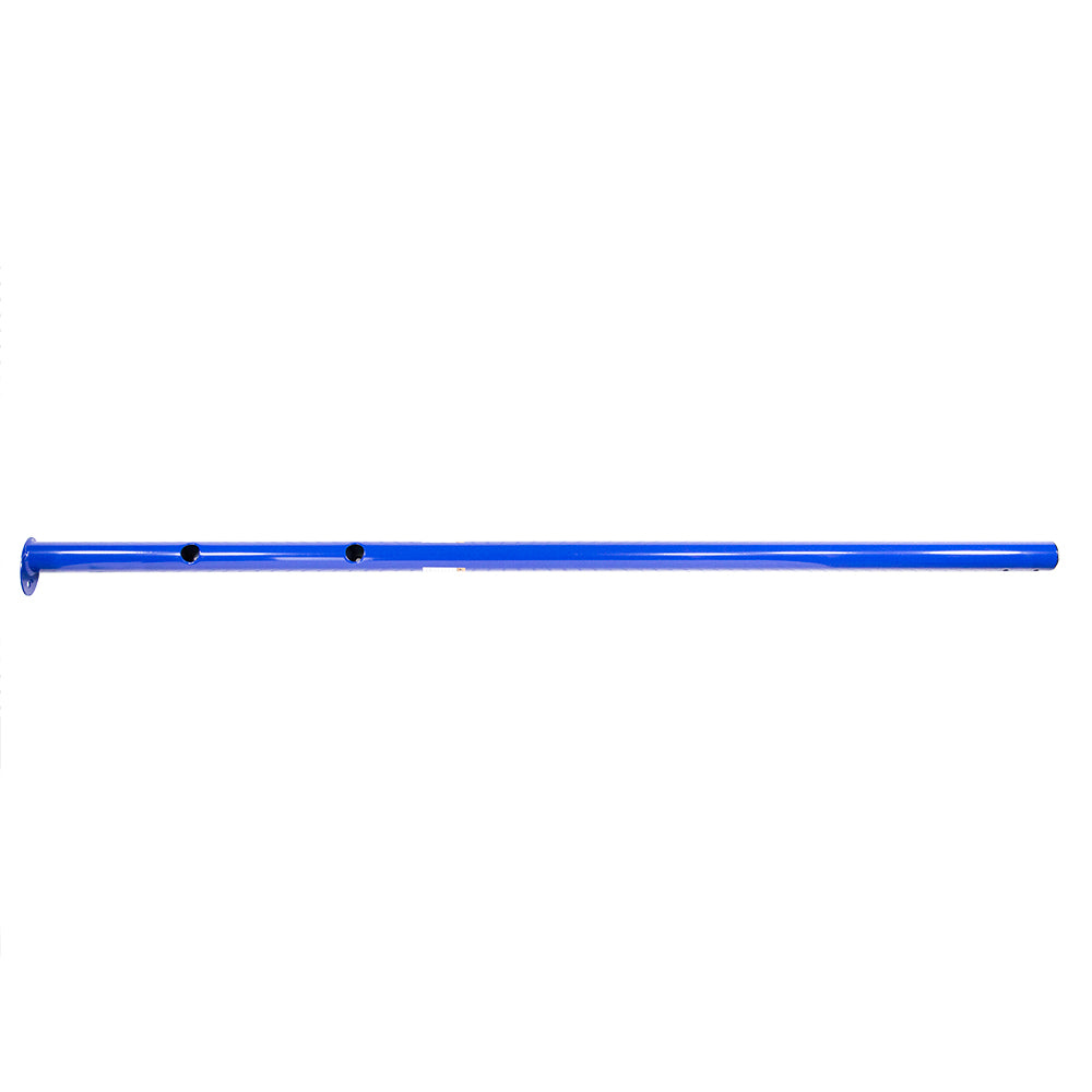 Blue upright tube is made of powder-coated steel.