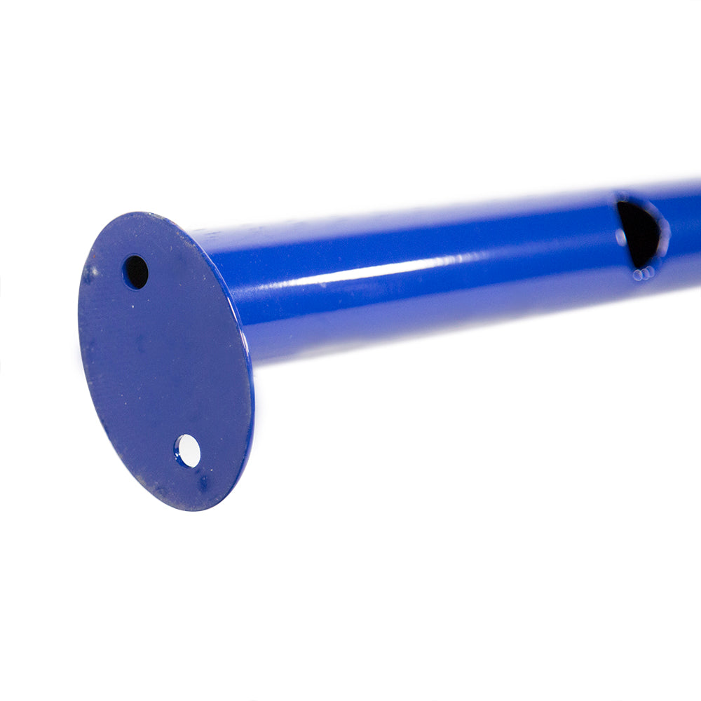 Blue upright tube has a flat base for it to balance on.