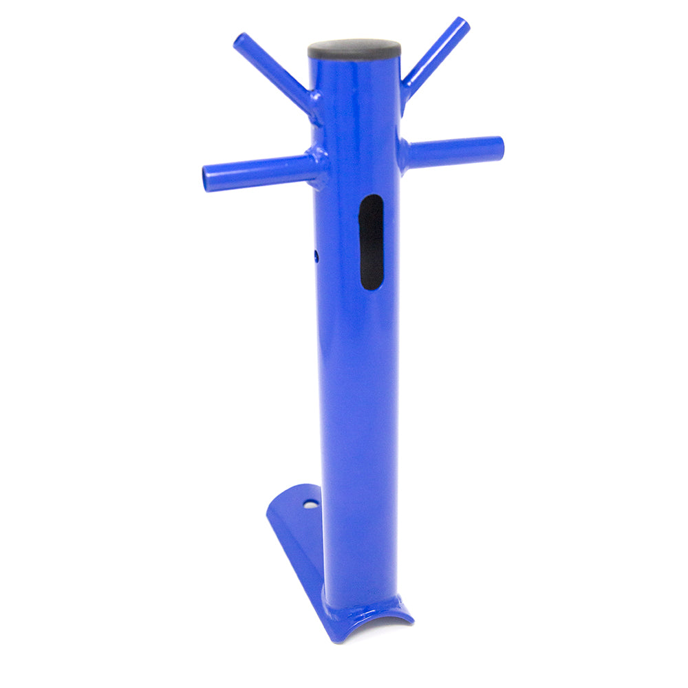 Powder-coated steel basketball hoop stand.