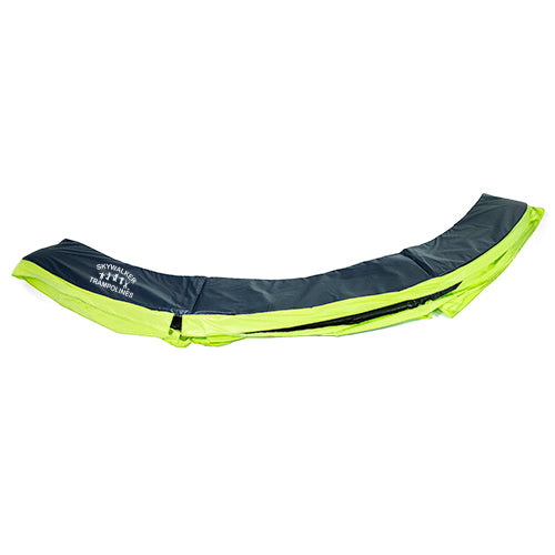 Oval trampoline spring pad folded in half.