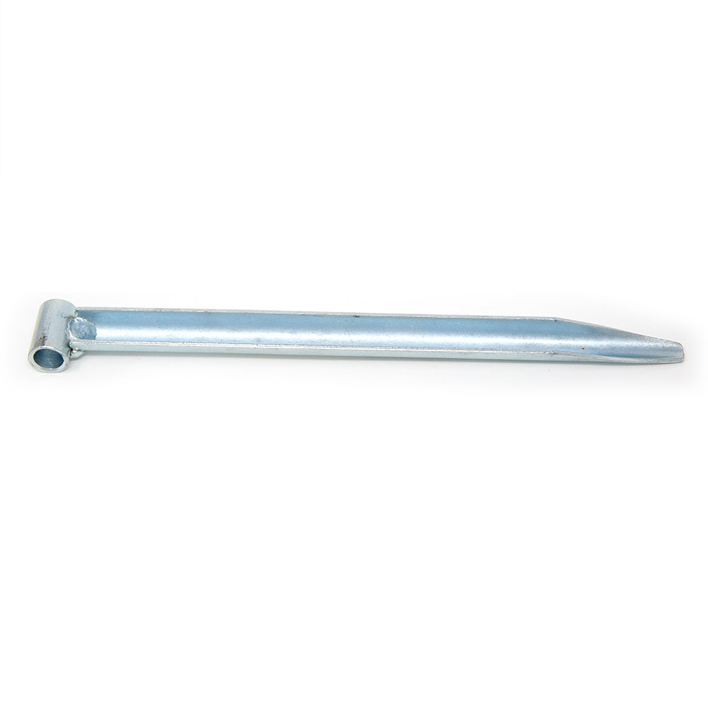 The stake is primarily made of a curved piece of steel.