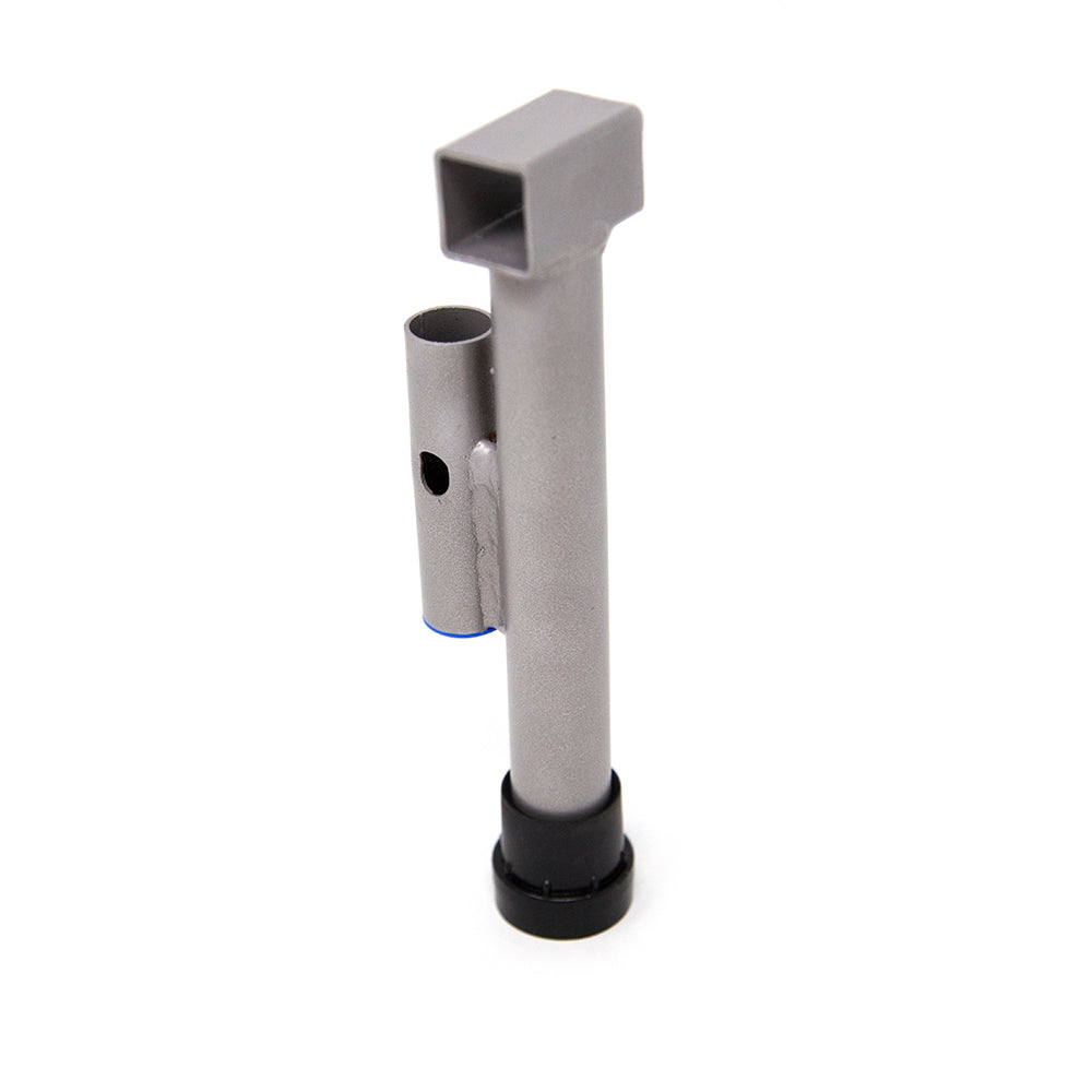 The mini trampoline leg is made of grey powder-coated steel.