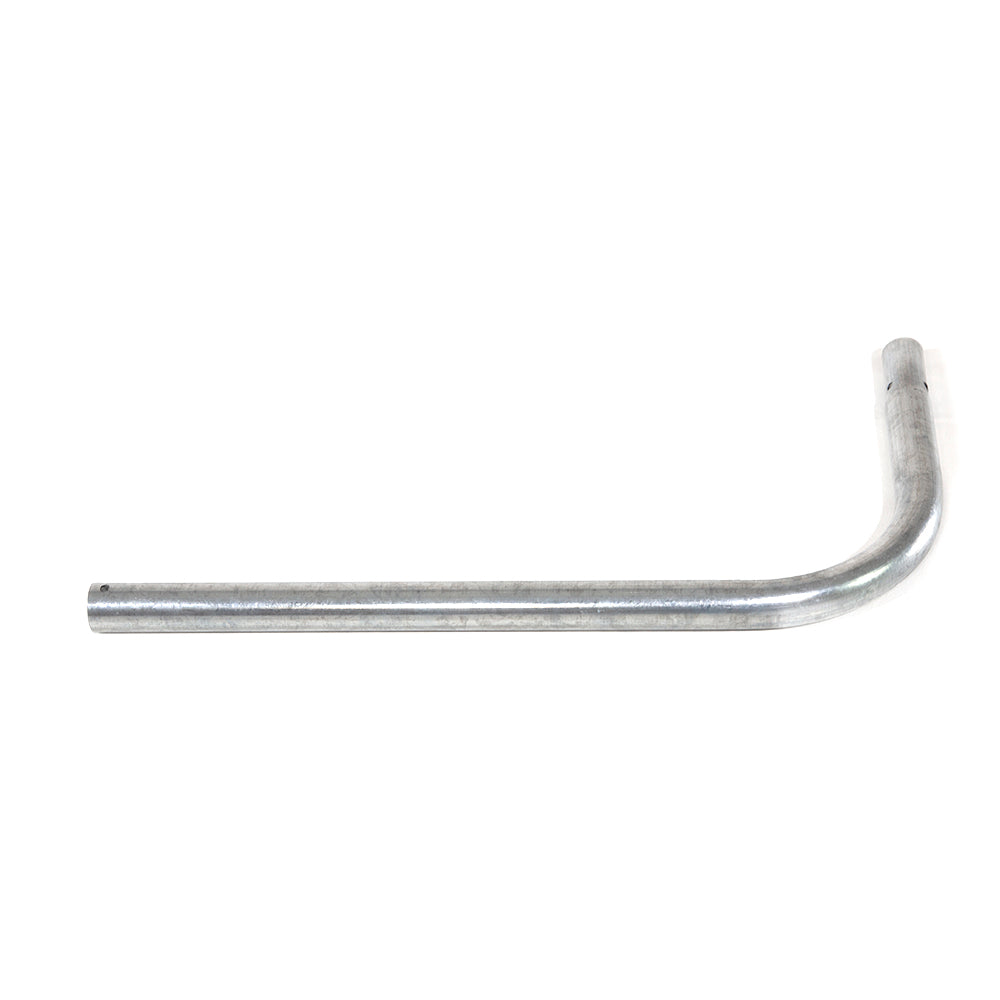 Curved trampoline leg made from galvanized steel.