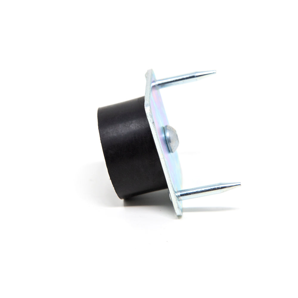 The replacement hockey goal foot has rubber on one side and has metal spikes on the other side.