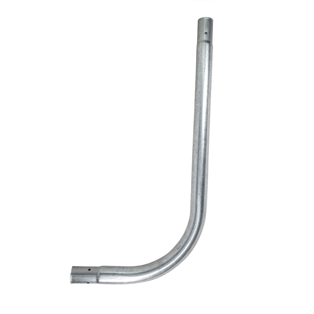 Curved trampoline leg made from galvanized steel.