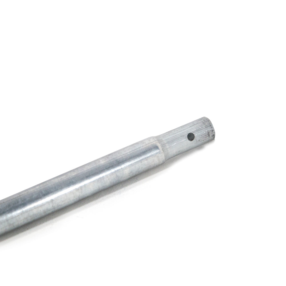Close-up view of one end of the steel W-leg brace.