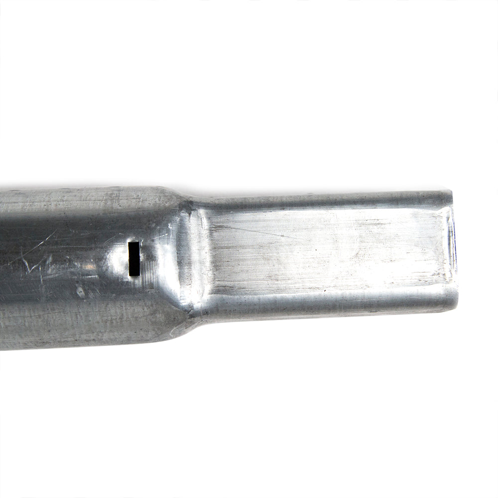 Close-up view of one of the squared ends of the straight main frame middle tube.