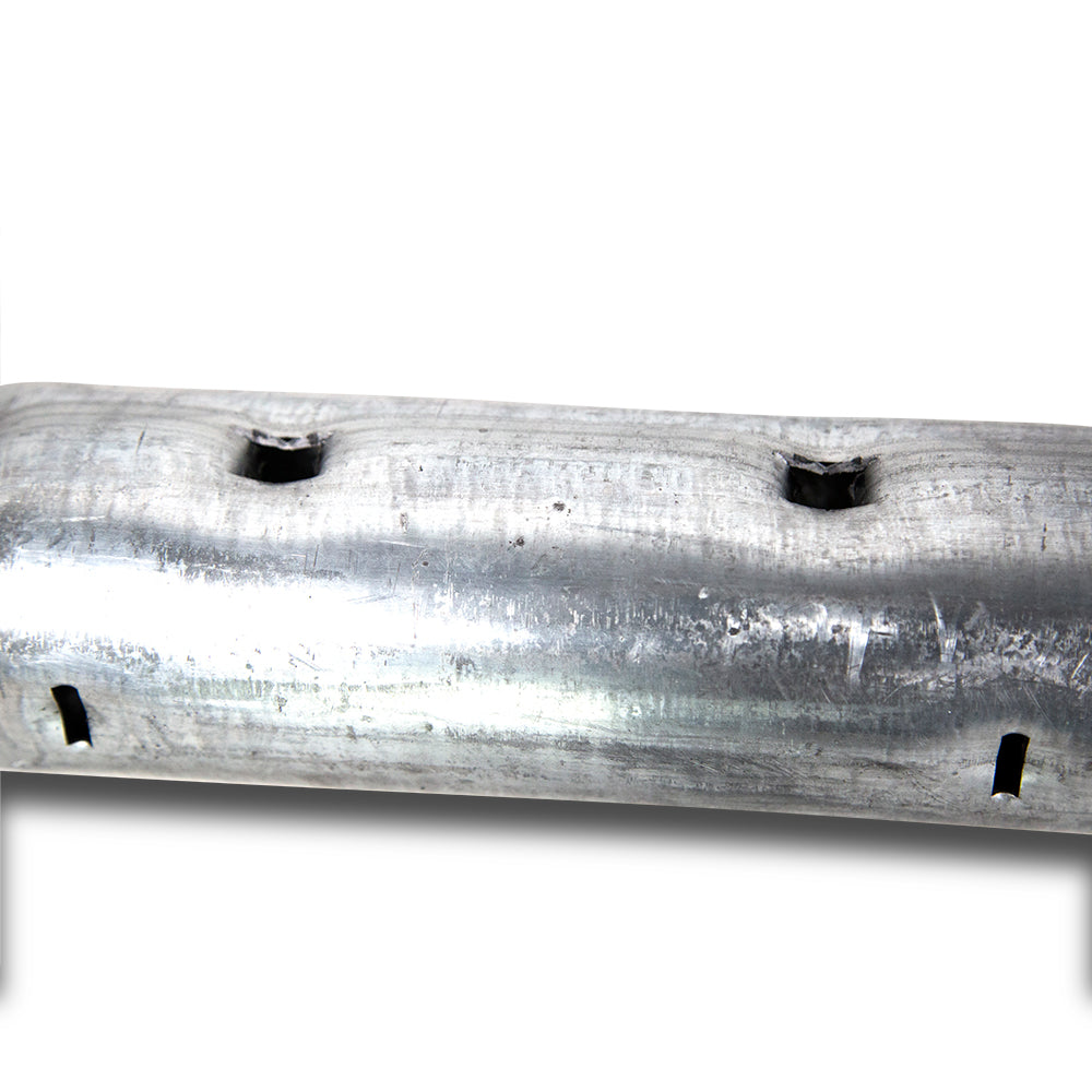 Steel main frame corner tube has holes for springs in it.