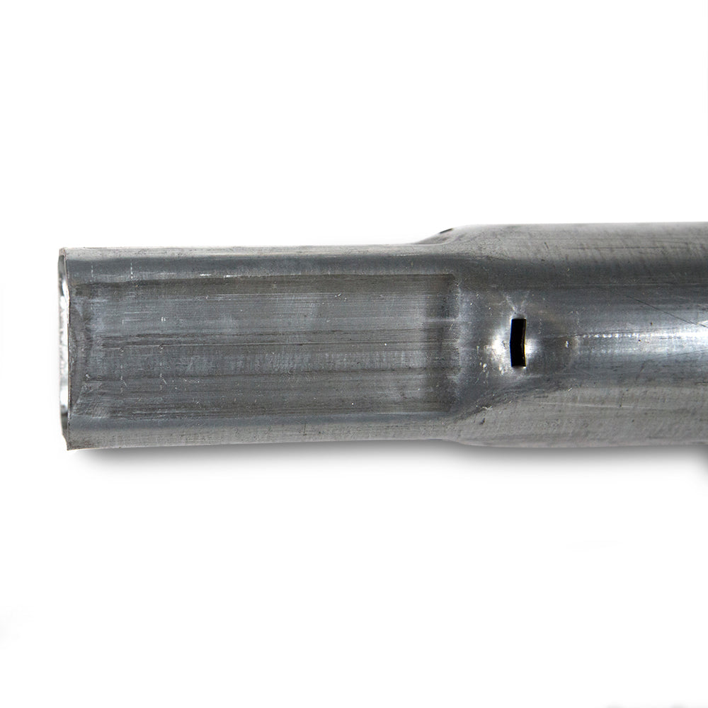 Close-up of the squared end of the main frame tube.