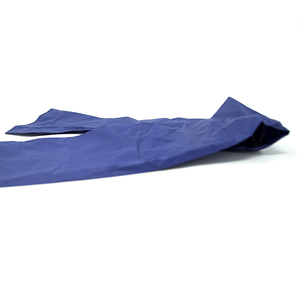 Close-up view of the blue vinyl material on the sleeve.