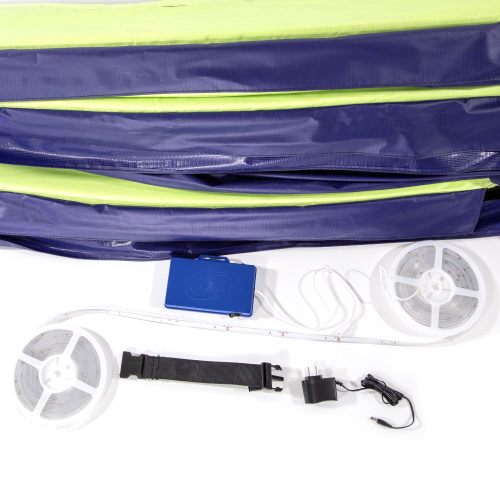 Closer view of the dual-color spring pad, LED light strip, and other accessories.