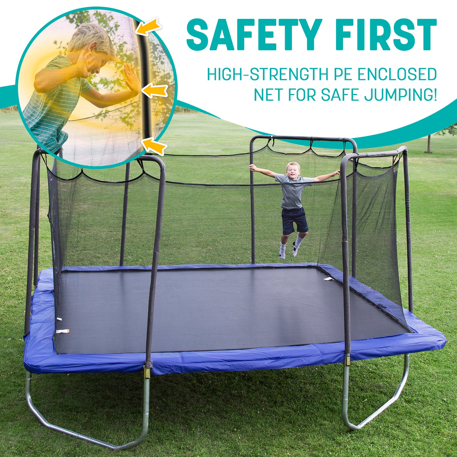15' Square Trampoline - Blue