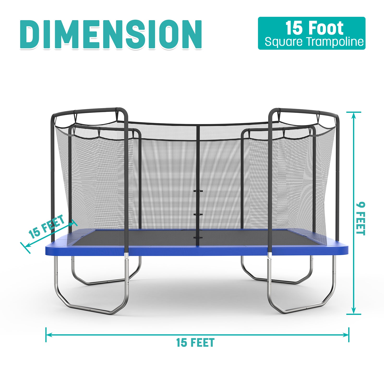15' Square Trampoline - Blue