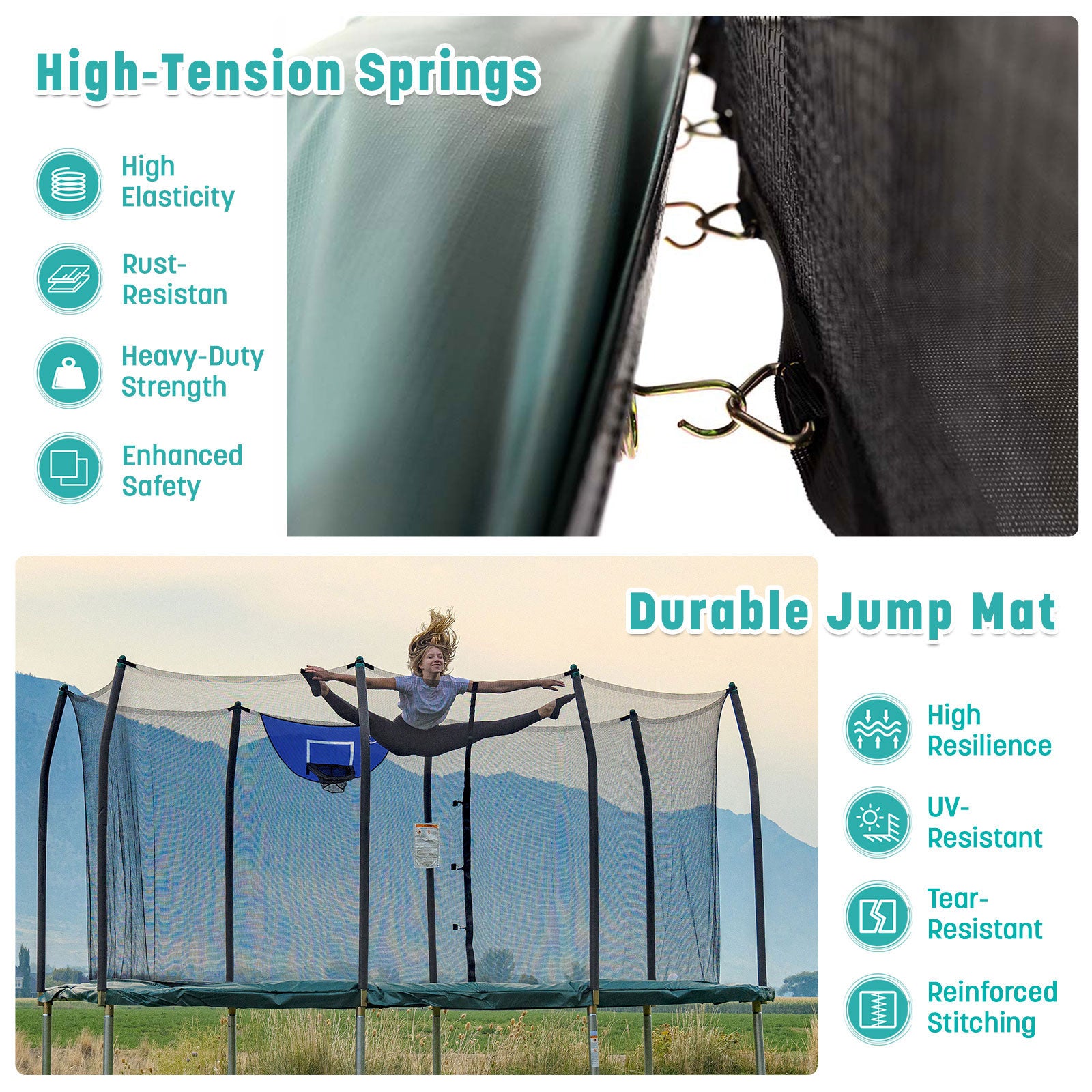 14'x8' Trampoline with Enclosure Net and Triple Toss Game