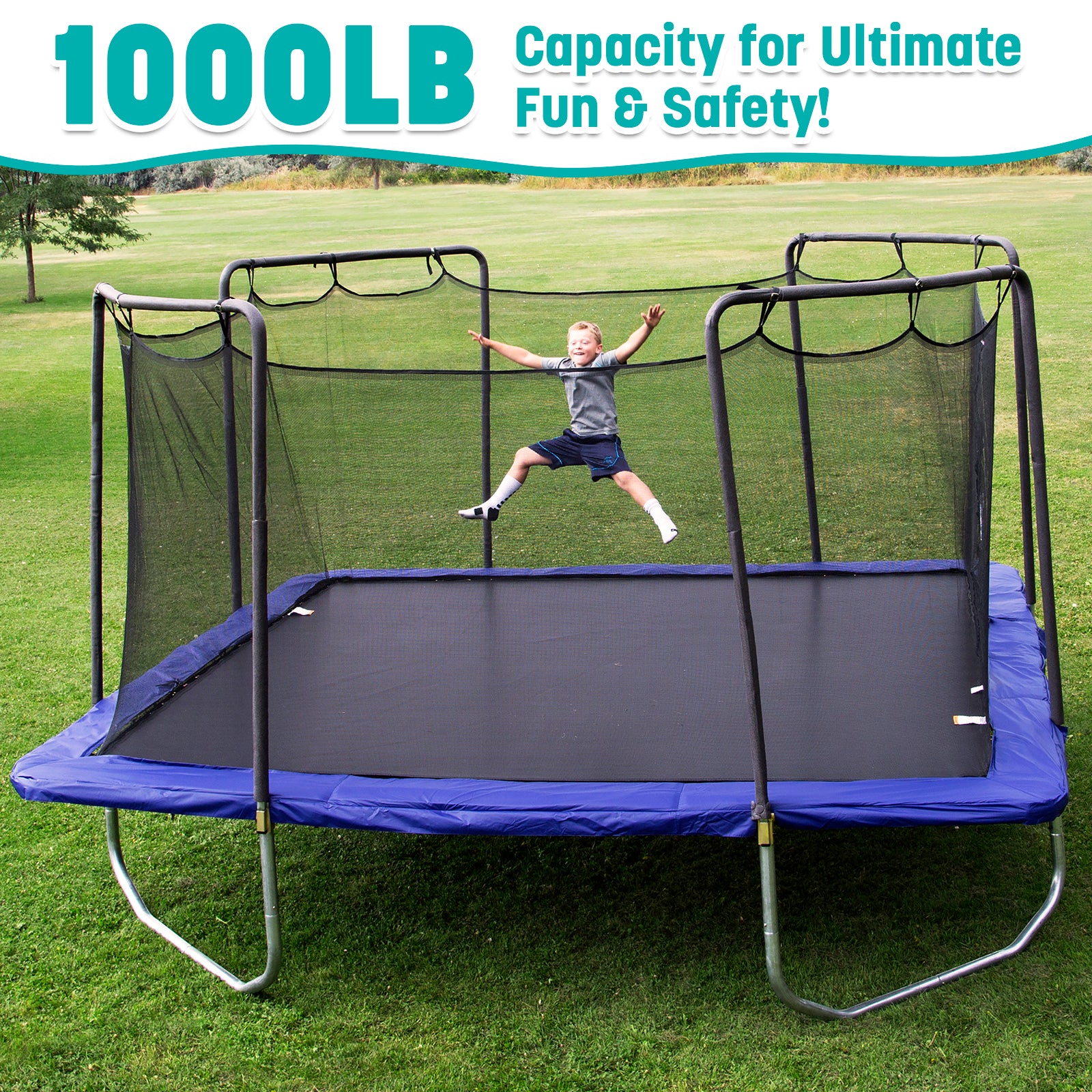 15' Square Trampoline - Blue