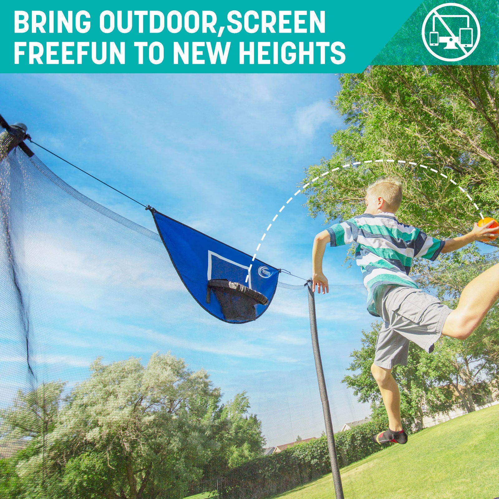 14'x8' Trampoline with Enclosure Net and Triple Toss Game