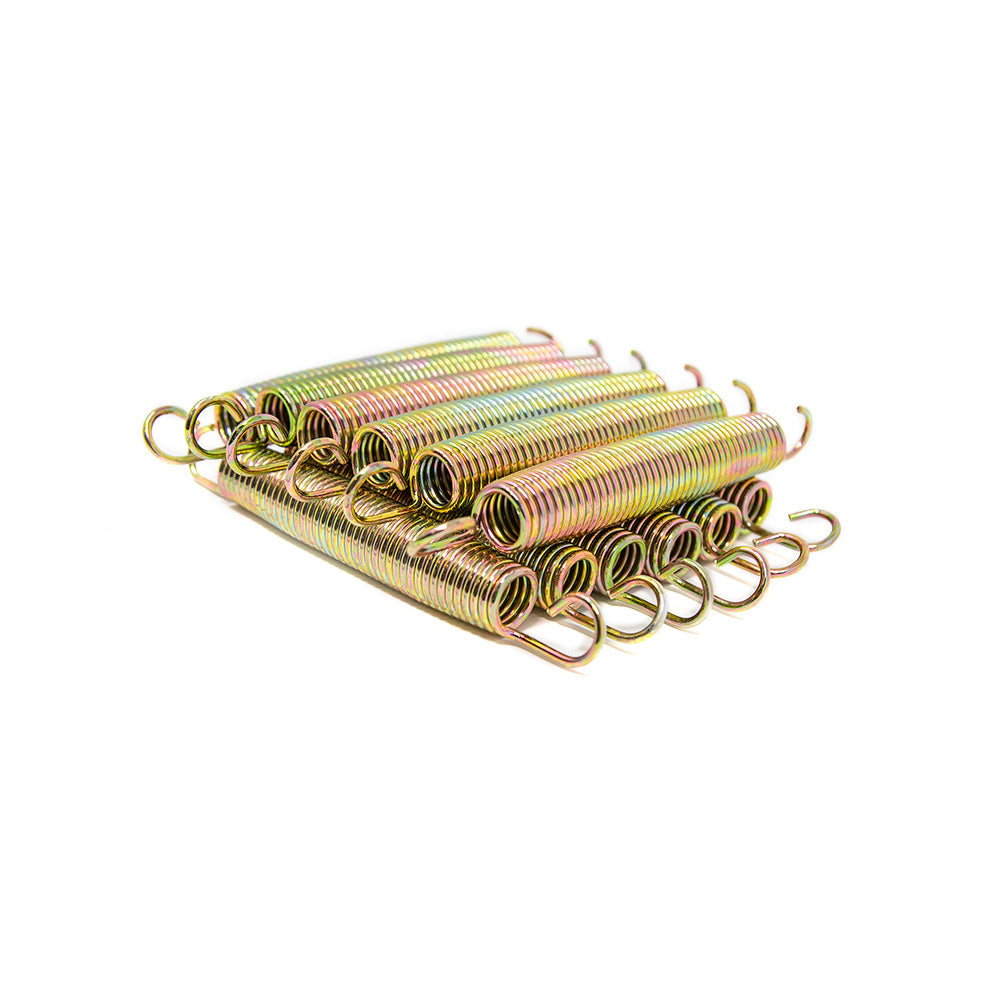2 piles of rust-resistant springs stacked right on top of each other. 