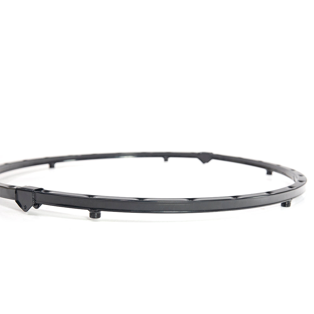 Black 40-inch fitness trampoline frame lying flat. 