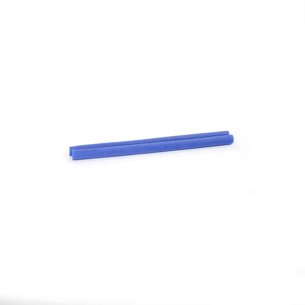 Long blue foam pieces designed for upper portion of mini trampoline enclosure pole.