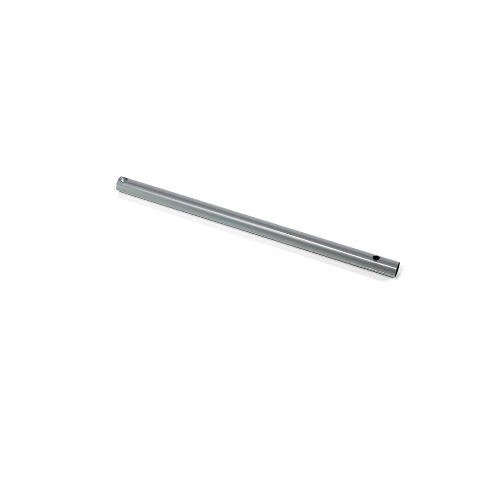 Galvanized steel bottom tube has holes for screws on each end. 