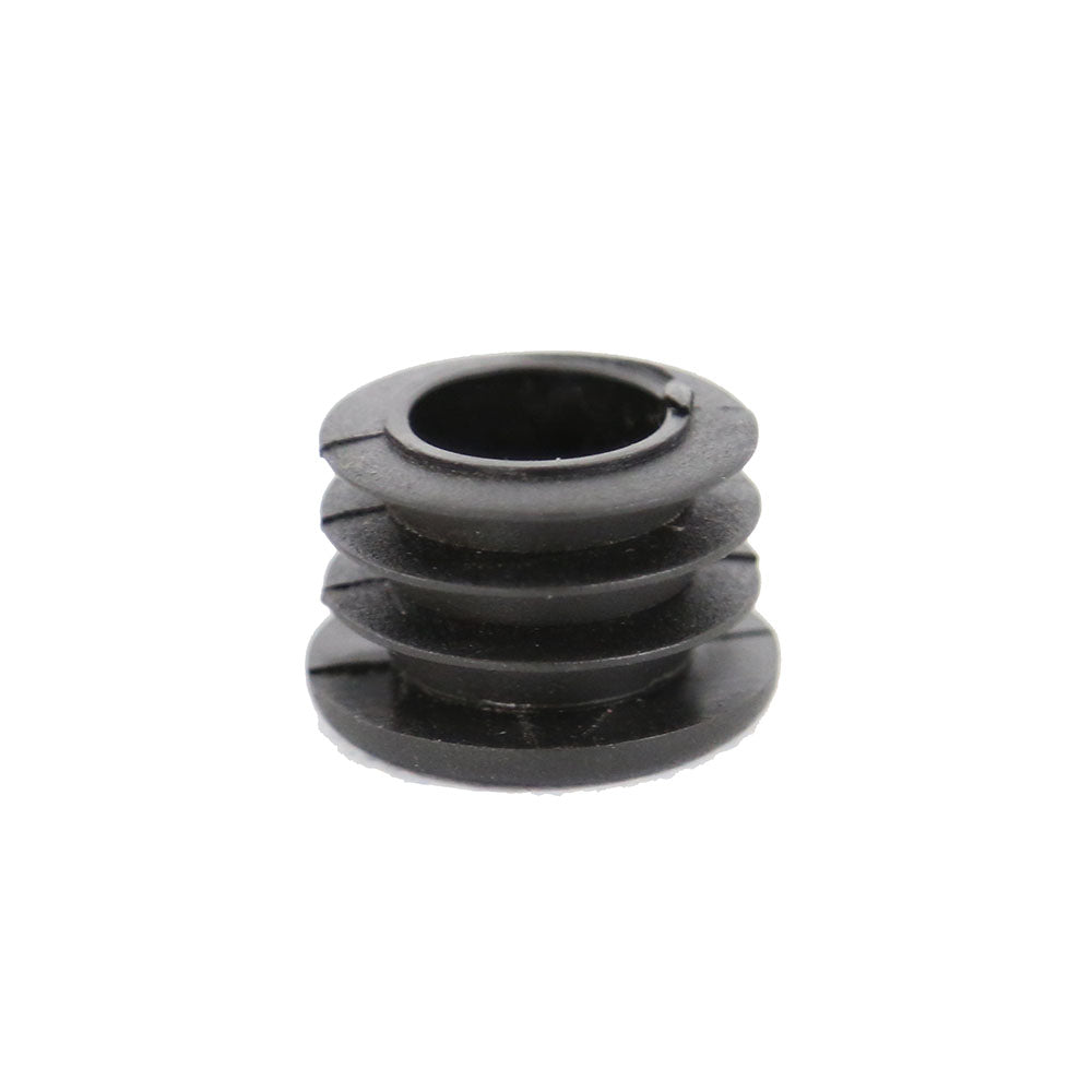 Black rubber cap has multiple ridges on the inside. 