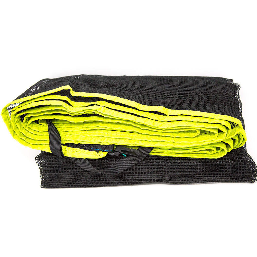 Black net with yellowish-green trim. 