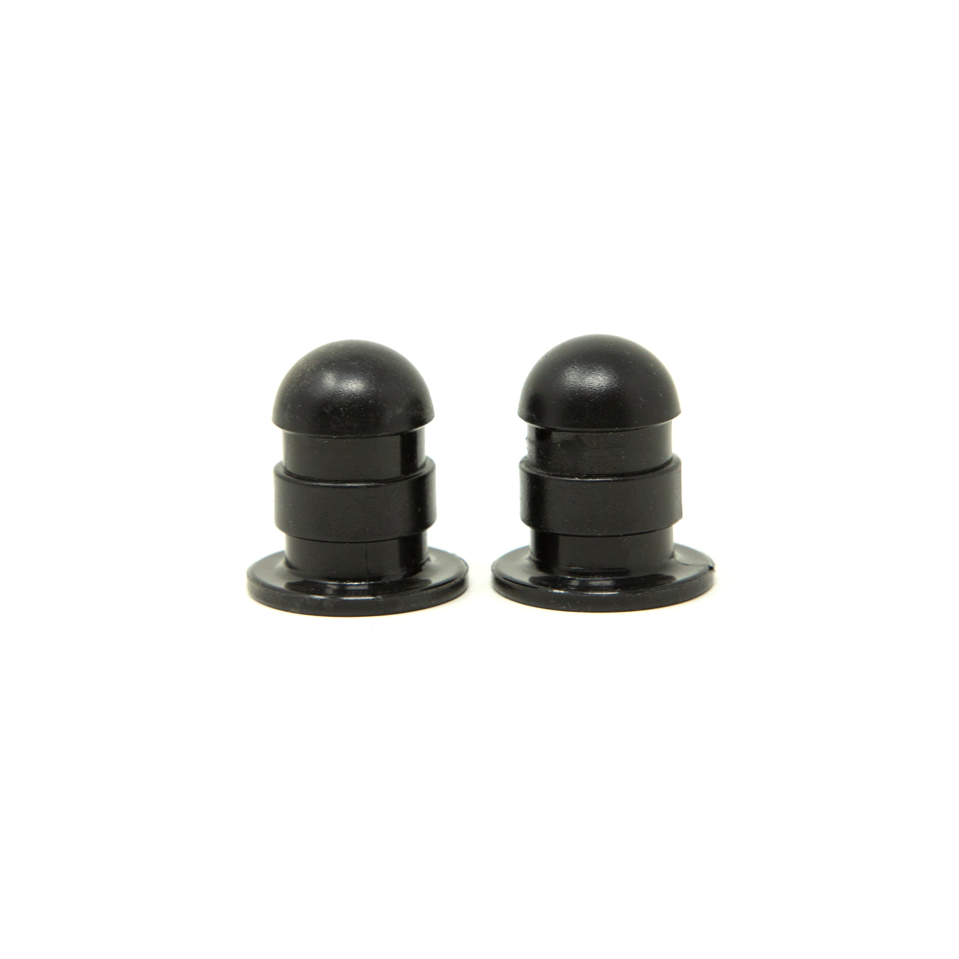 Two black mini pole caps. 