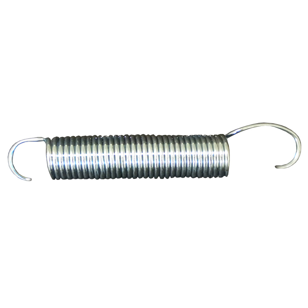 Shiny galvanized steel spring is 7 inches long.  