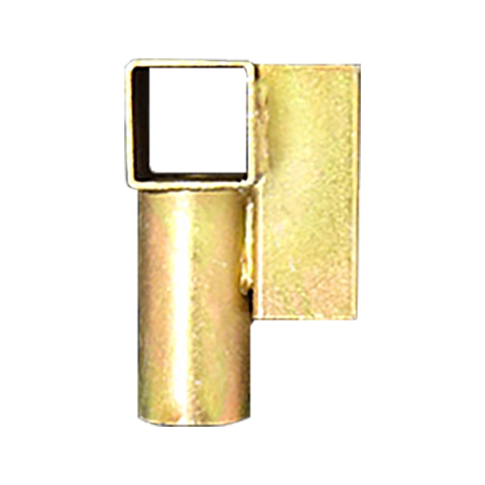 Gold-colored steel T-socket for 15-foot round trampolines. 