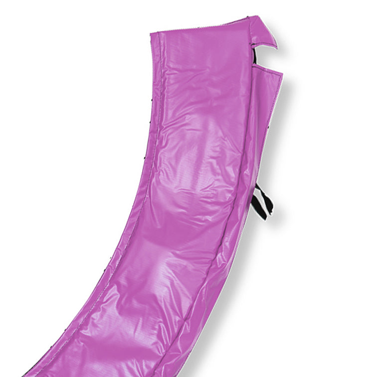 Purple PVC trampoline spring pad folded in half. 