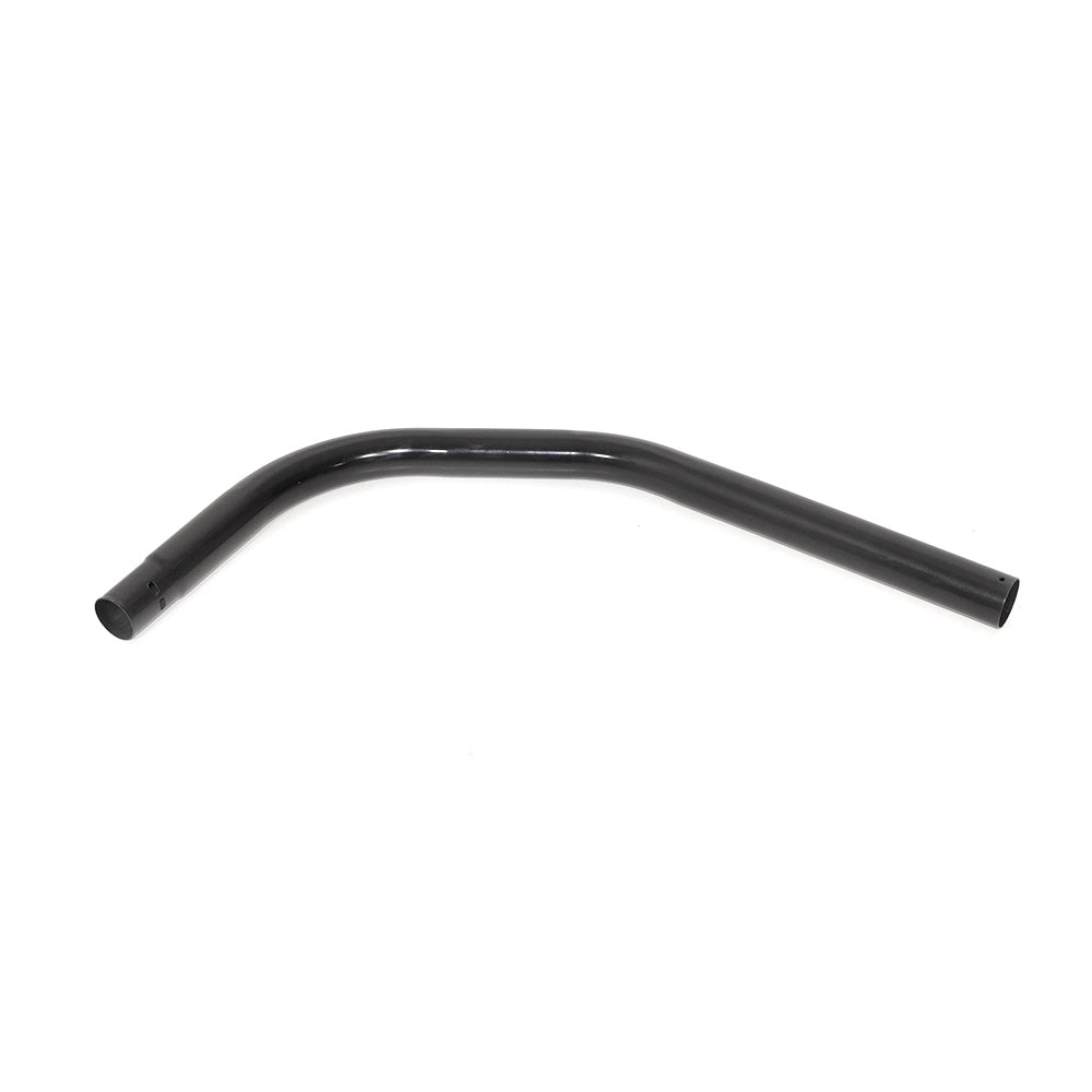 A curved female trampoline leg with a black powder-coating. 