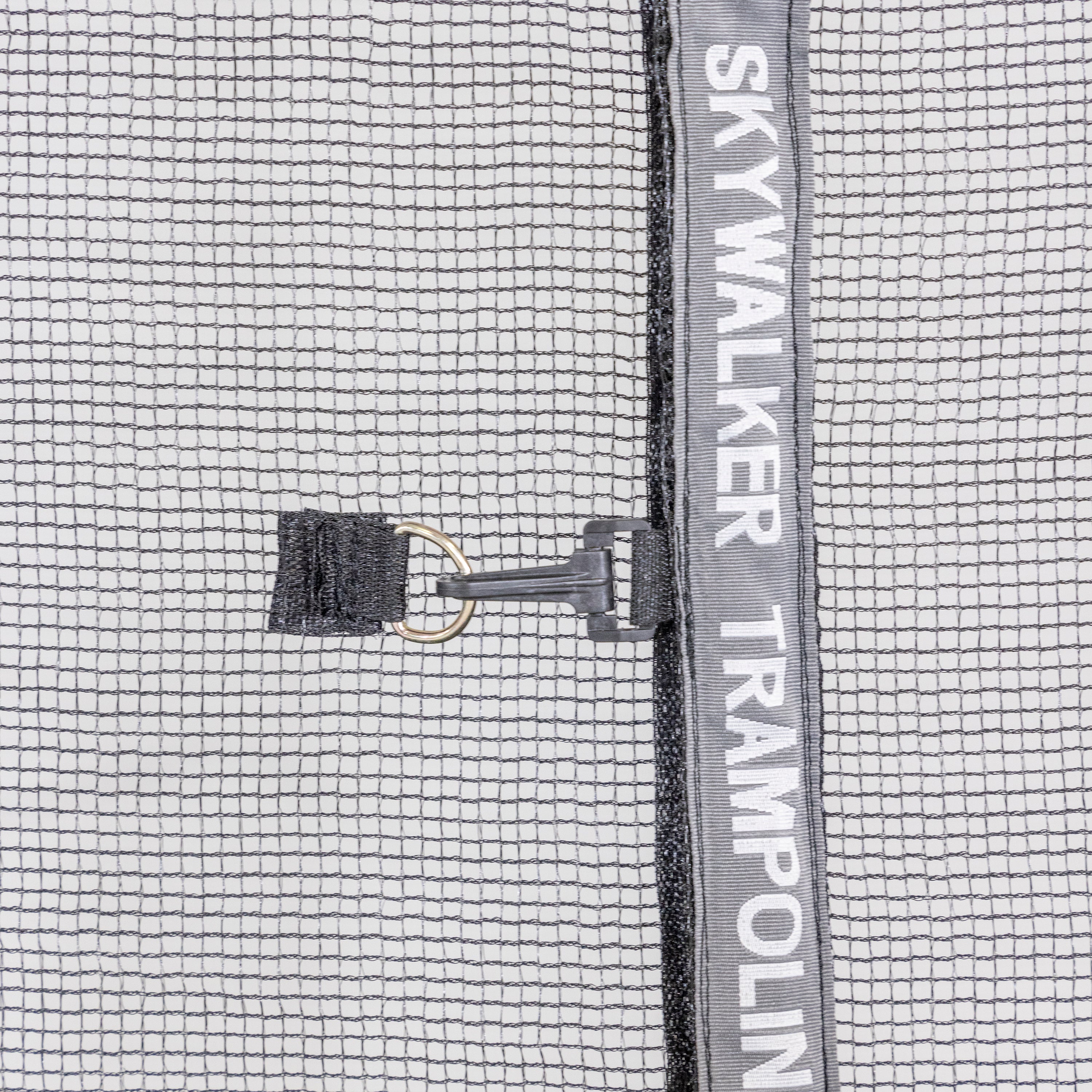 The words "Skywalker Trampolines" are printed onto the trampoline enclosure's zipper.